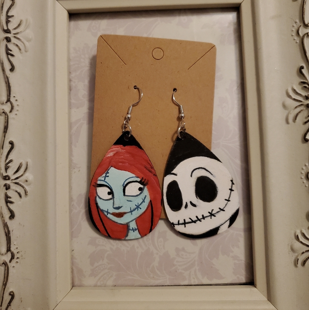 Hand painted Jack & Sally earrings